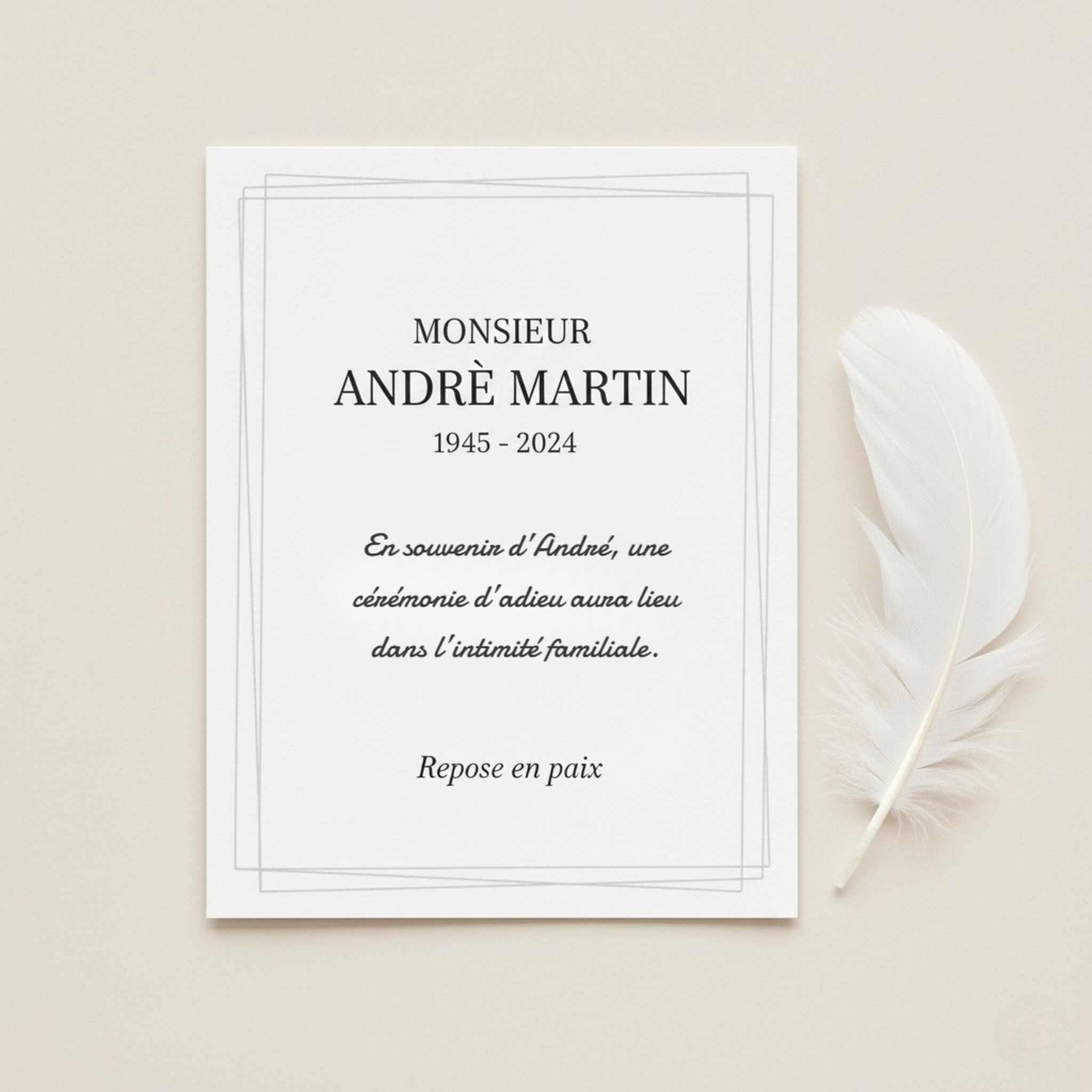 Faire part de décès simple