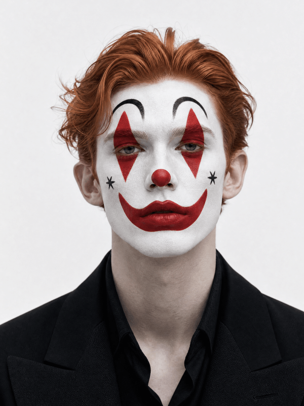 Maquillage de clown artistique généré par un filtre photo de visage IA