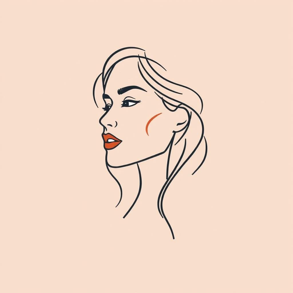 AI generated art from prompt: Minimalism woman portrait line drawing with color