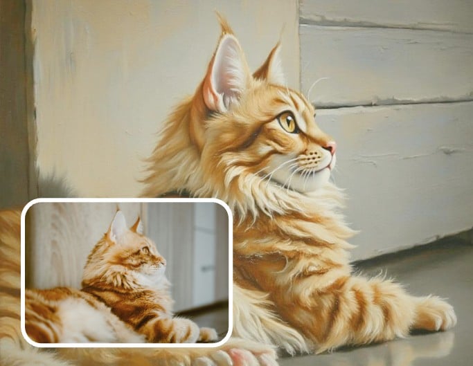 Oil painting style cat photo