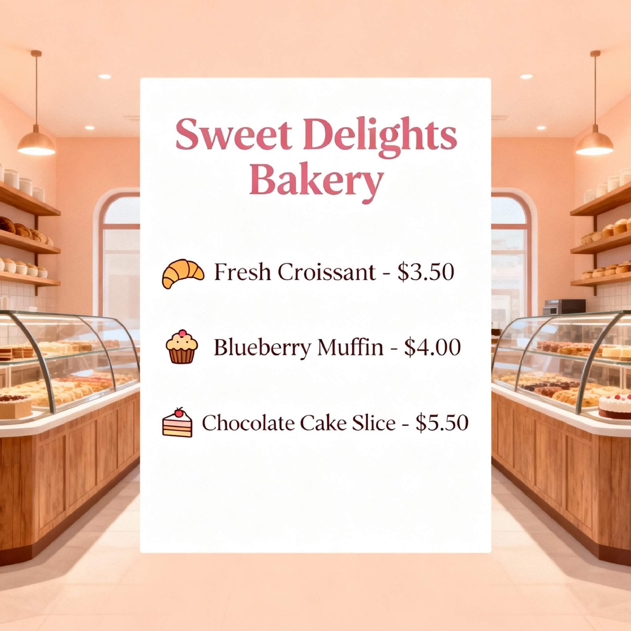 Speisekarte-Vorlage für Pastell-Bäckerei