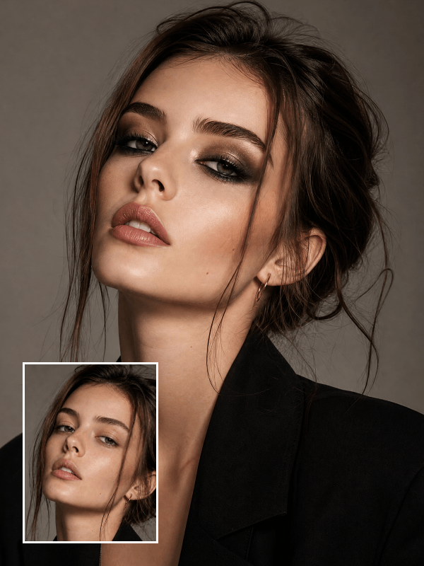 Portrait glamour féminin créé par un filtre photo de visage IA