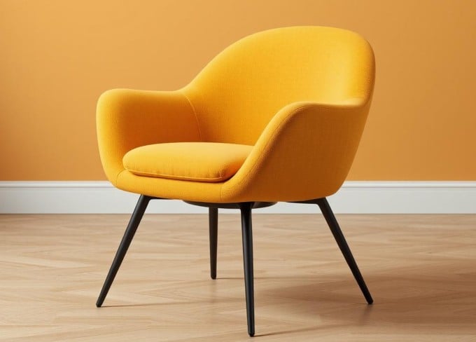 Product photo of a yellow chair in a room setting