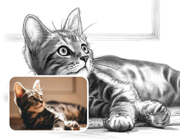 Sketch style cat portrait