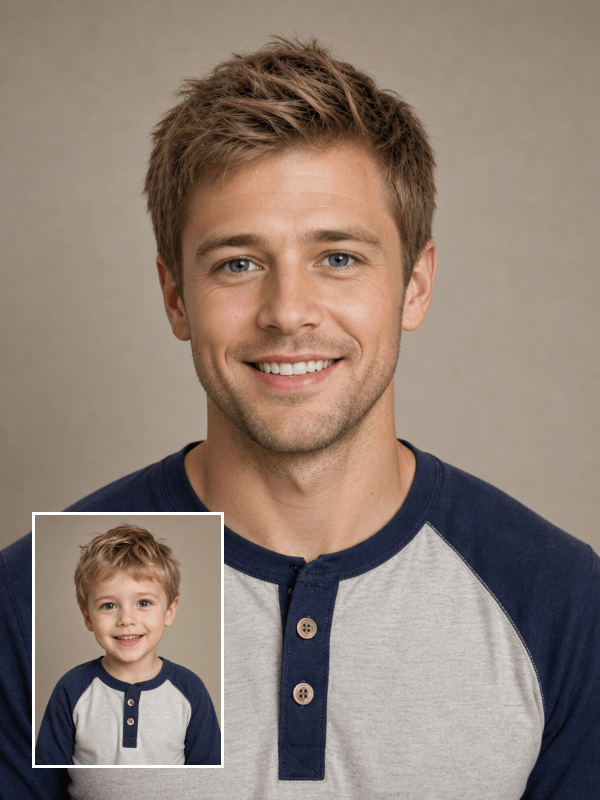 Un homme souriant sublimé par un filtre photo de visage IA