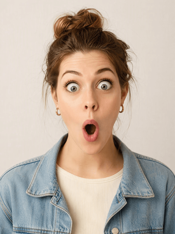 Une femme surprise utilisant un filtre photo de visage IA