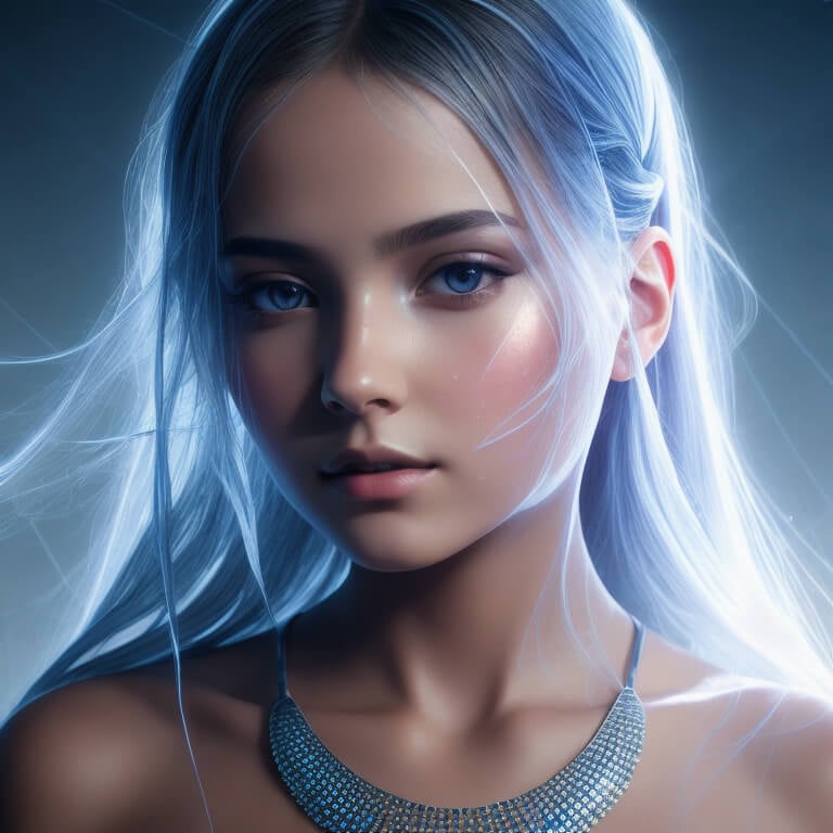 Fotor AIが生成した白髪と豪華なネックレスを持つ美しい少女