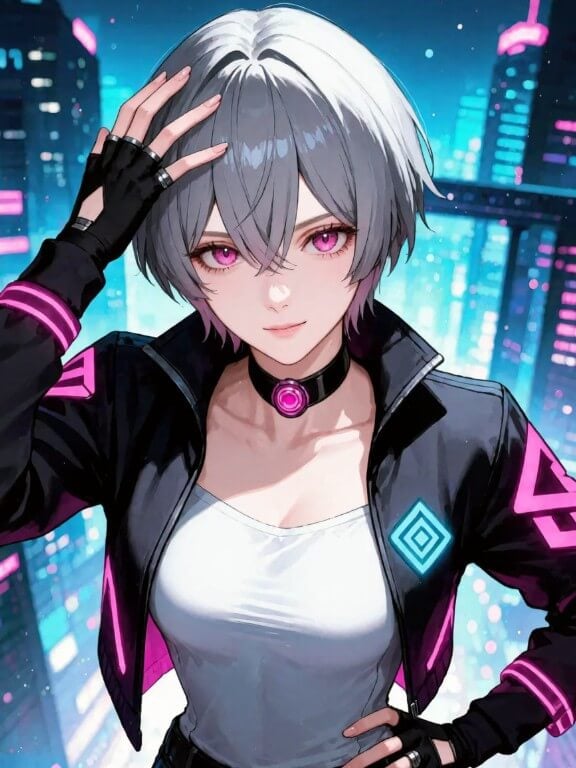 사이버펑크 애니메이션 스타일의 여성 이미지