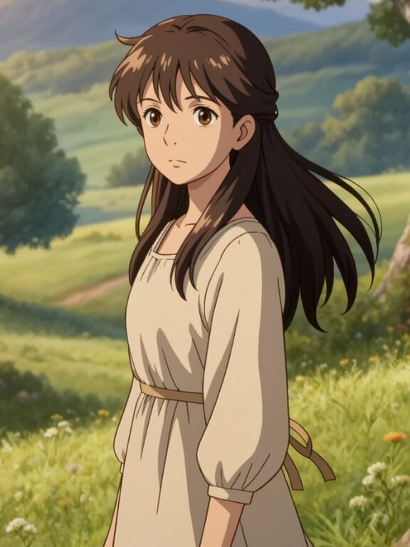 지브리 스타일의 여성 애니메이션 이미지