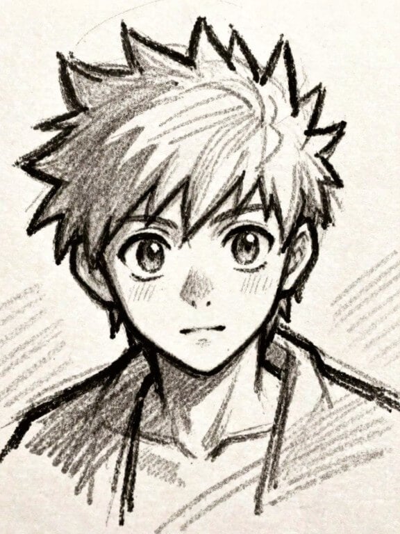 스케치 스타일의 애니메이션 소년 이미지