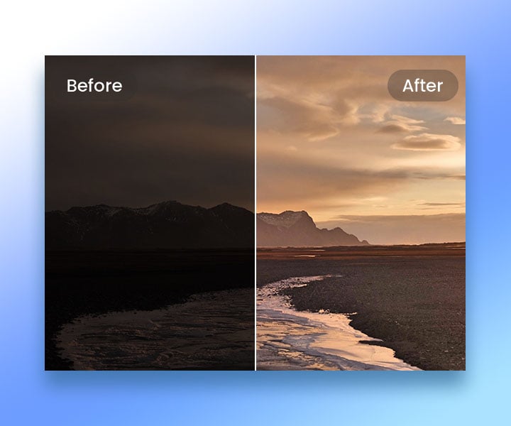 Automatically adjust the quality and lighting of a landscape photo with AI photo editor