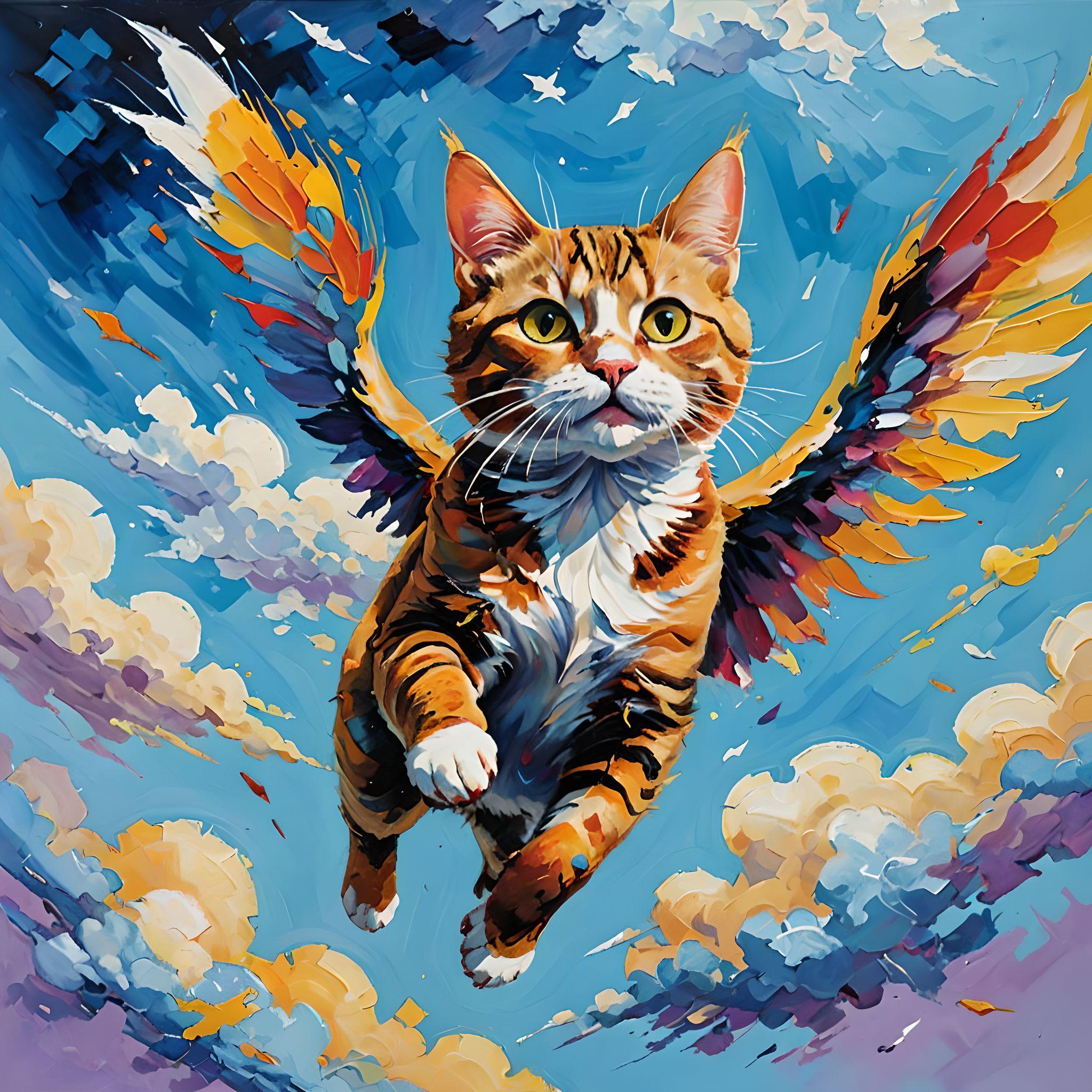 AI artwork prompt: Cat flying in the sky surrealism art