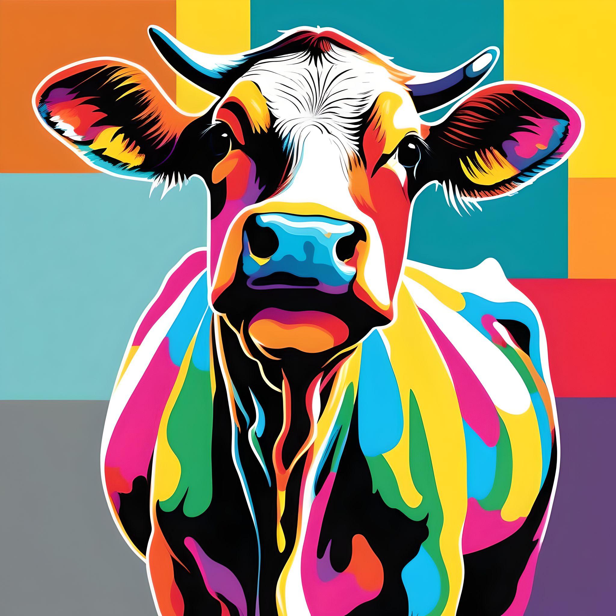 AI generated photo prompt: Cow Pop Art in the style of Andy Warhol