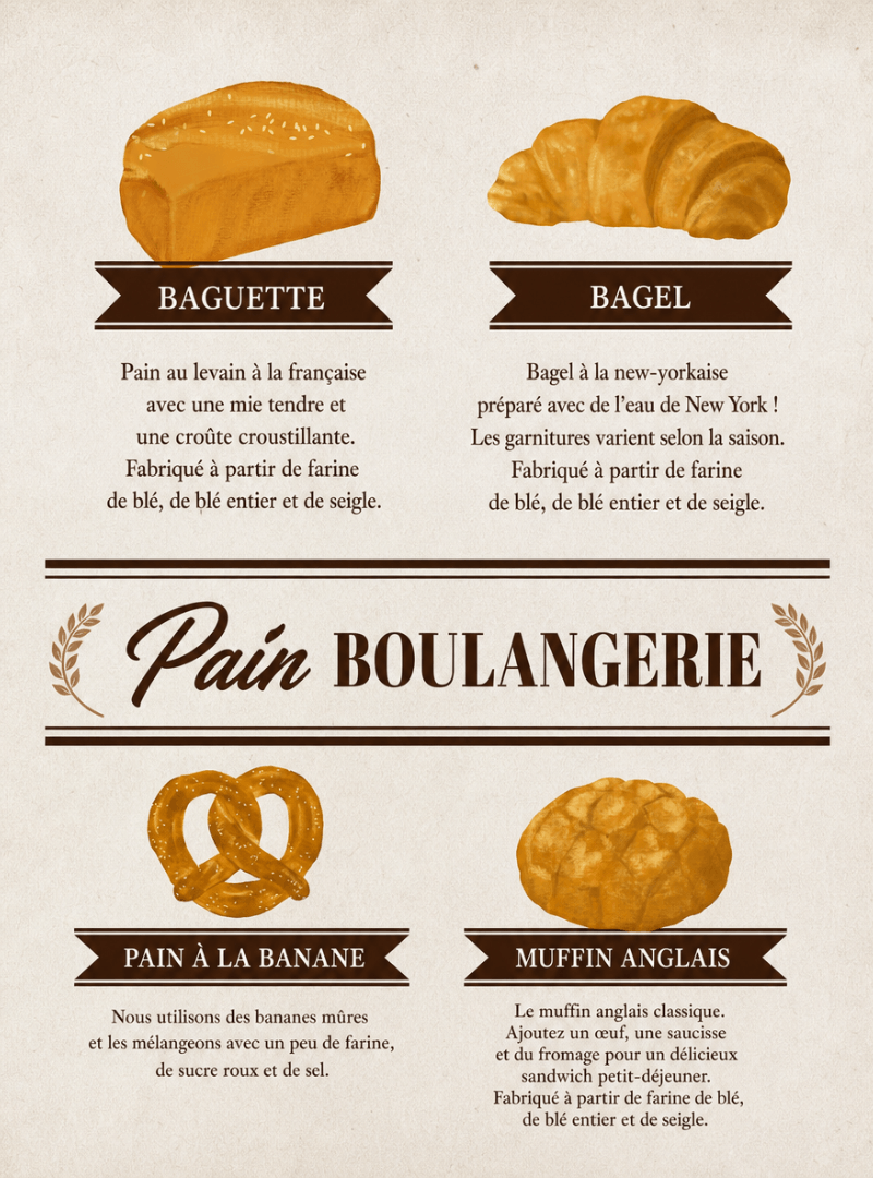 Créer son menu de boulangerie