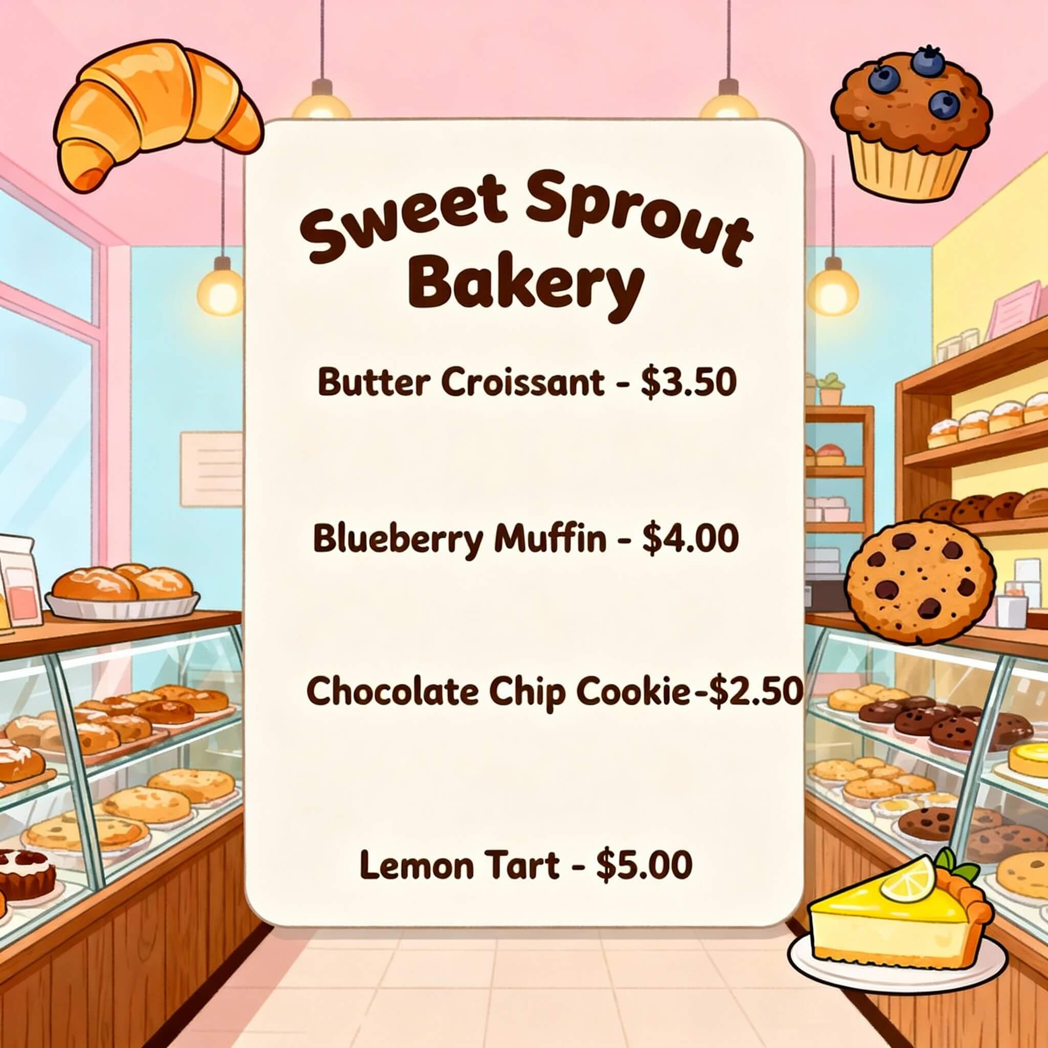 Menükarte-Vorlage für niedliche Bäckerei
