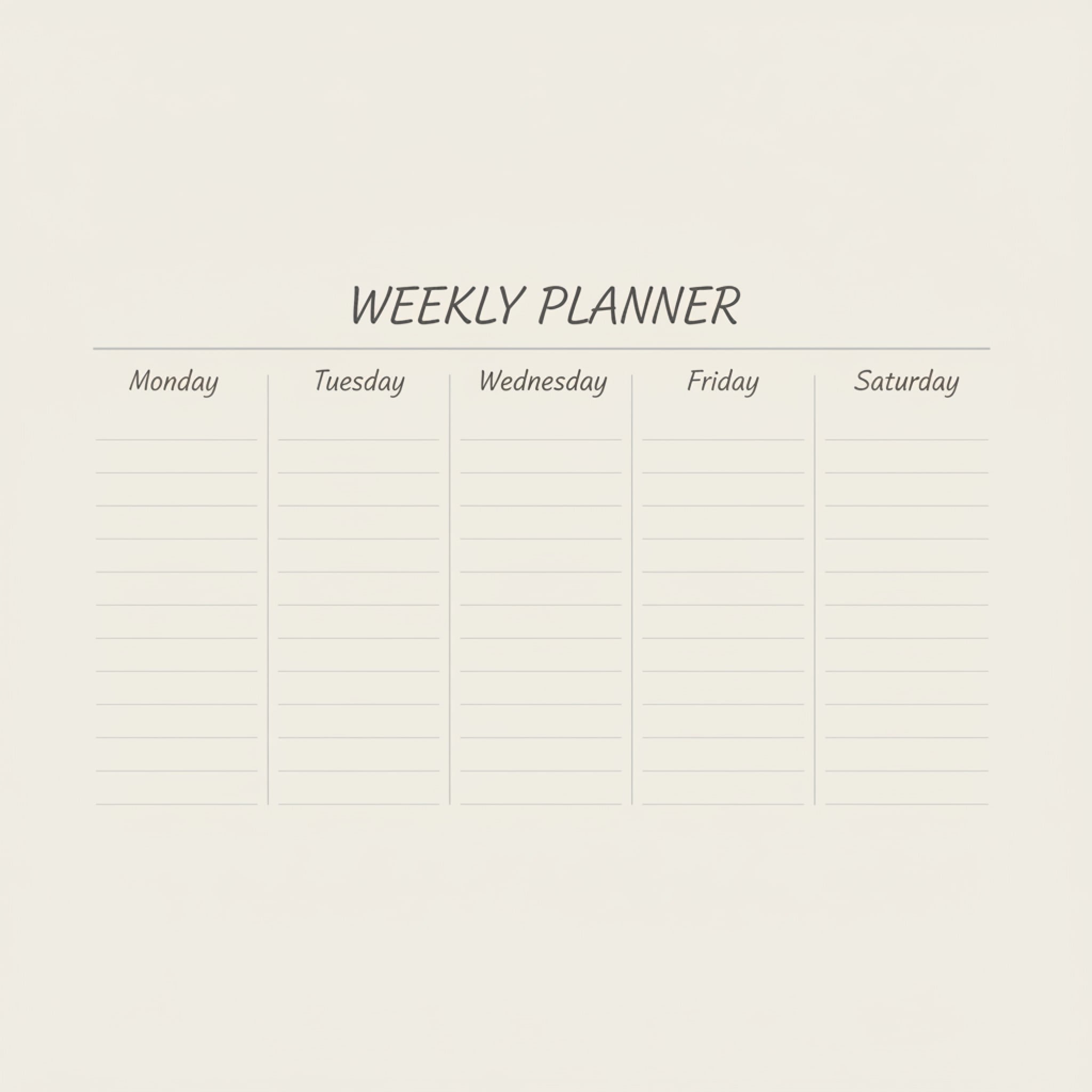 Calendrier hebdomadaire avec lignes de séparation généré avec Fotor