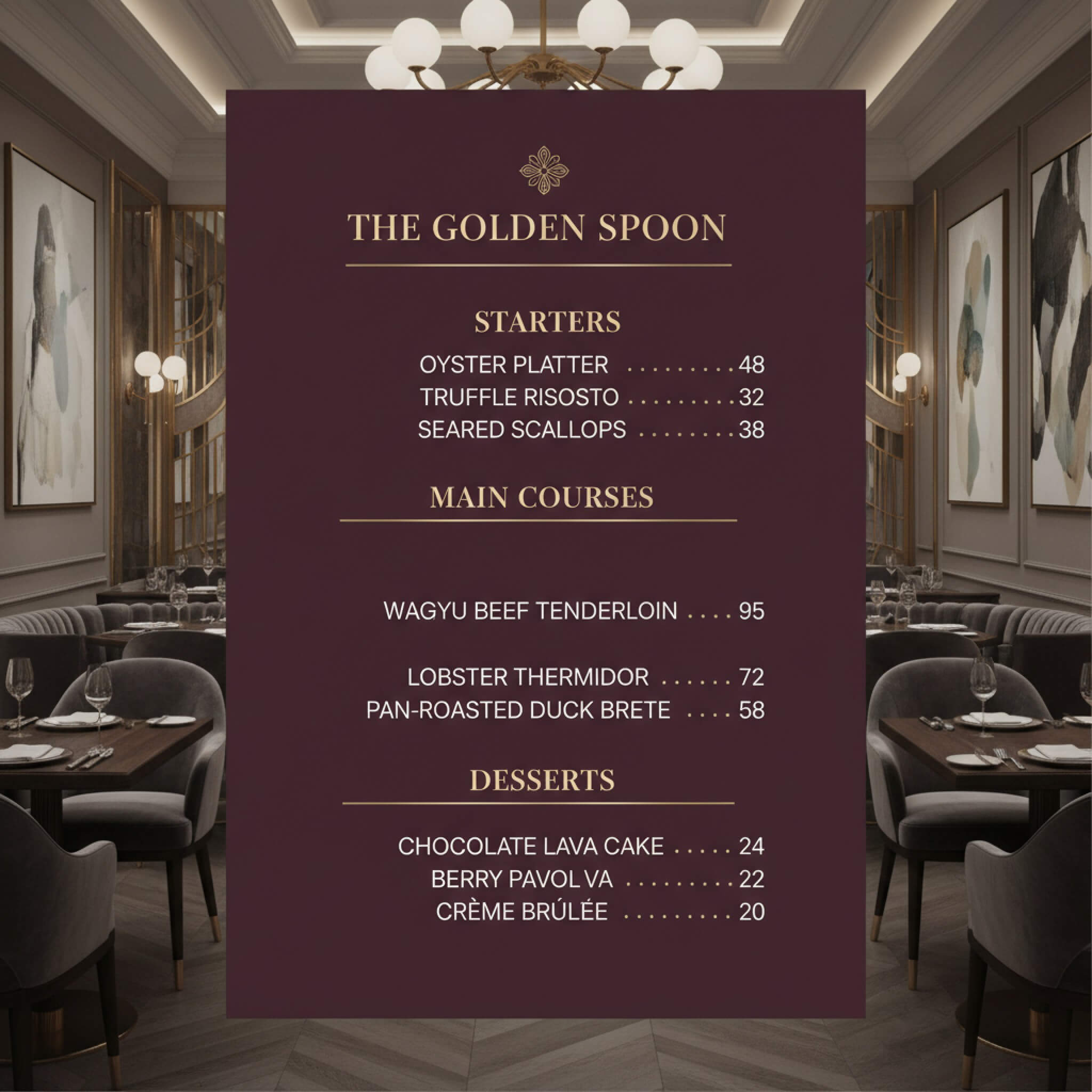 Speisekarte-Vorlage für luxuriöses Dining