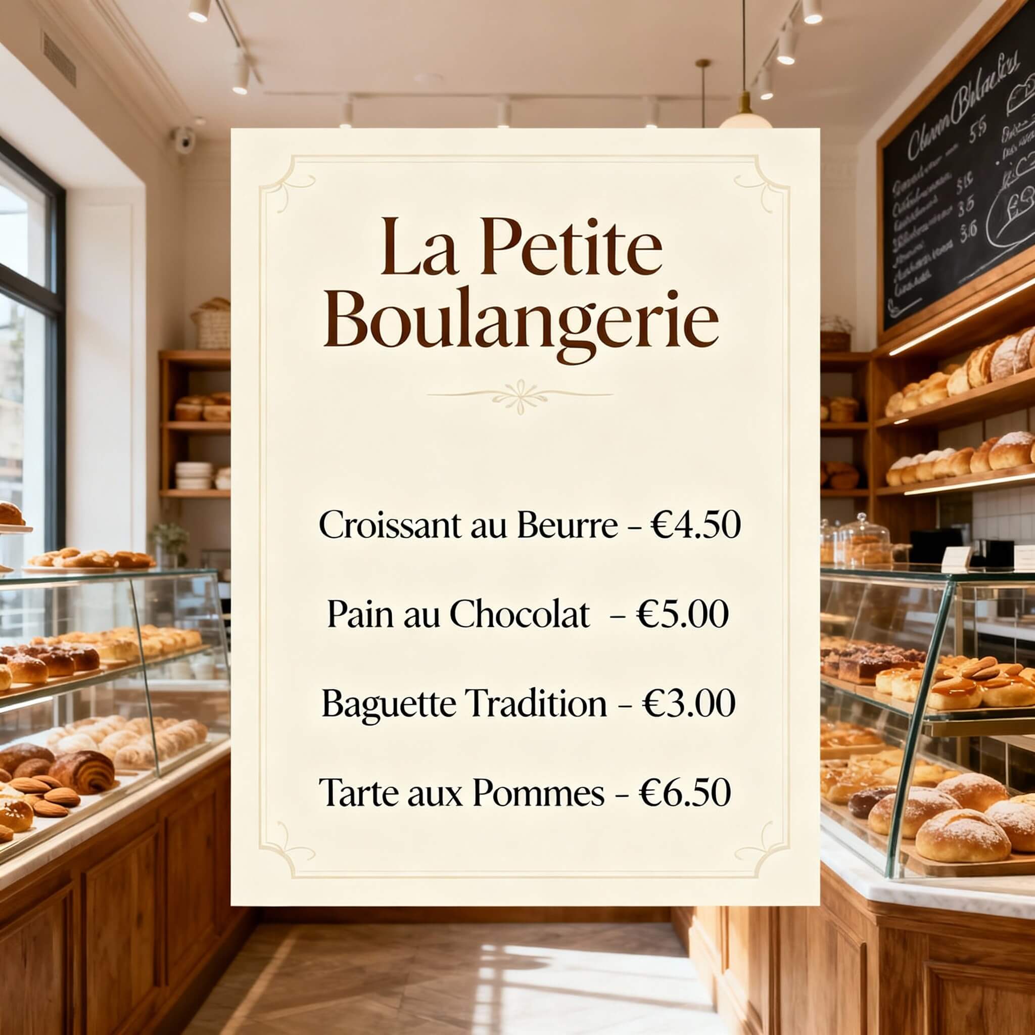 Speisekarte-Vorlage für Französische Bäckerei