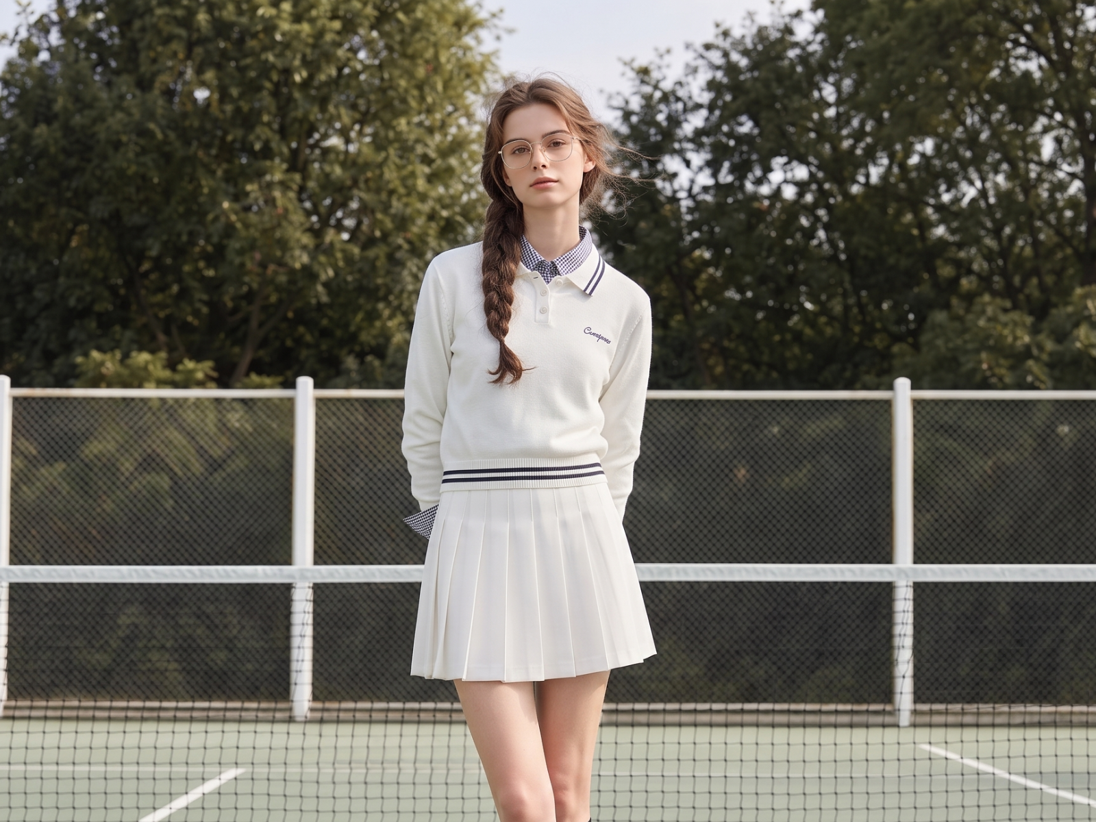 Girl virtual try on casual outfit in white