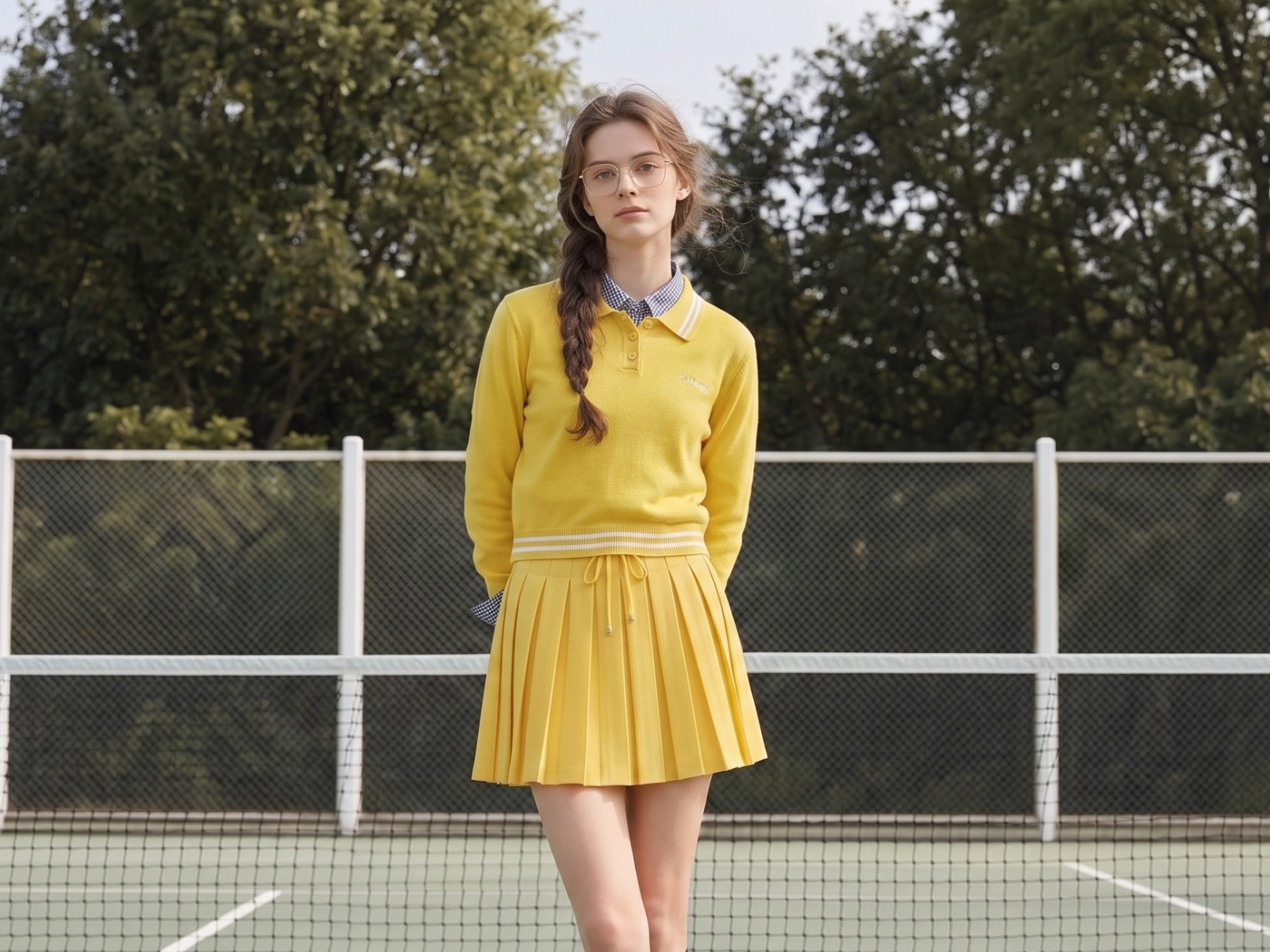 Girl virtual try on casual outfit in yellow