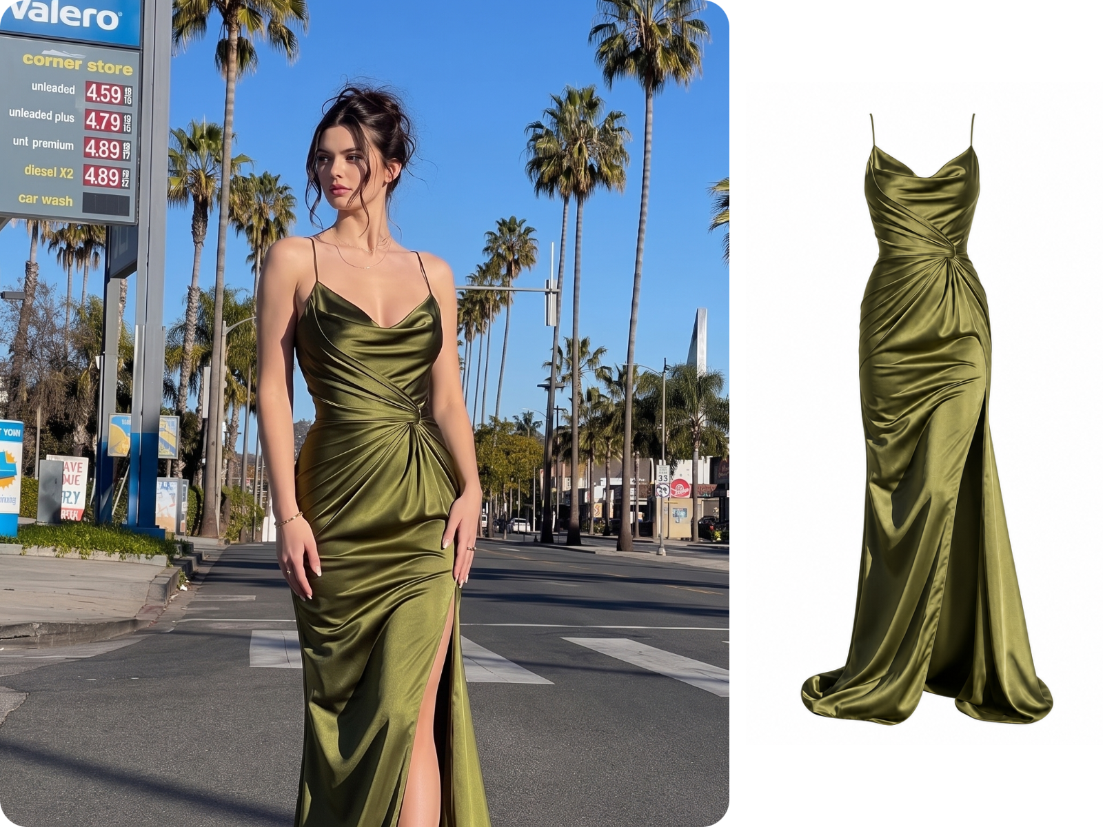 Girl virtual try on green dress