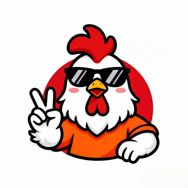 Hand drawn cute cartoon style rooster graphic logo