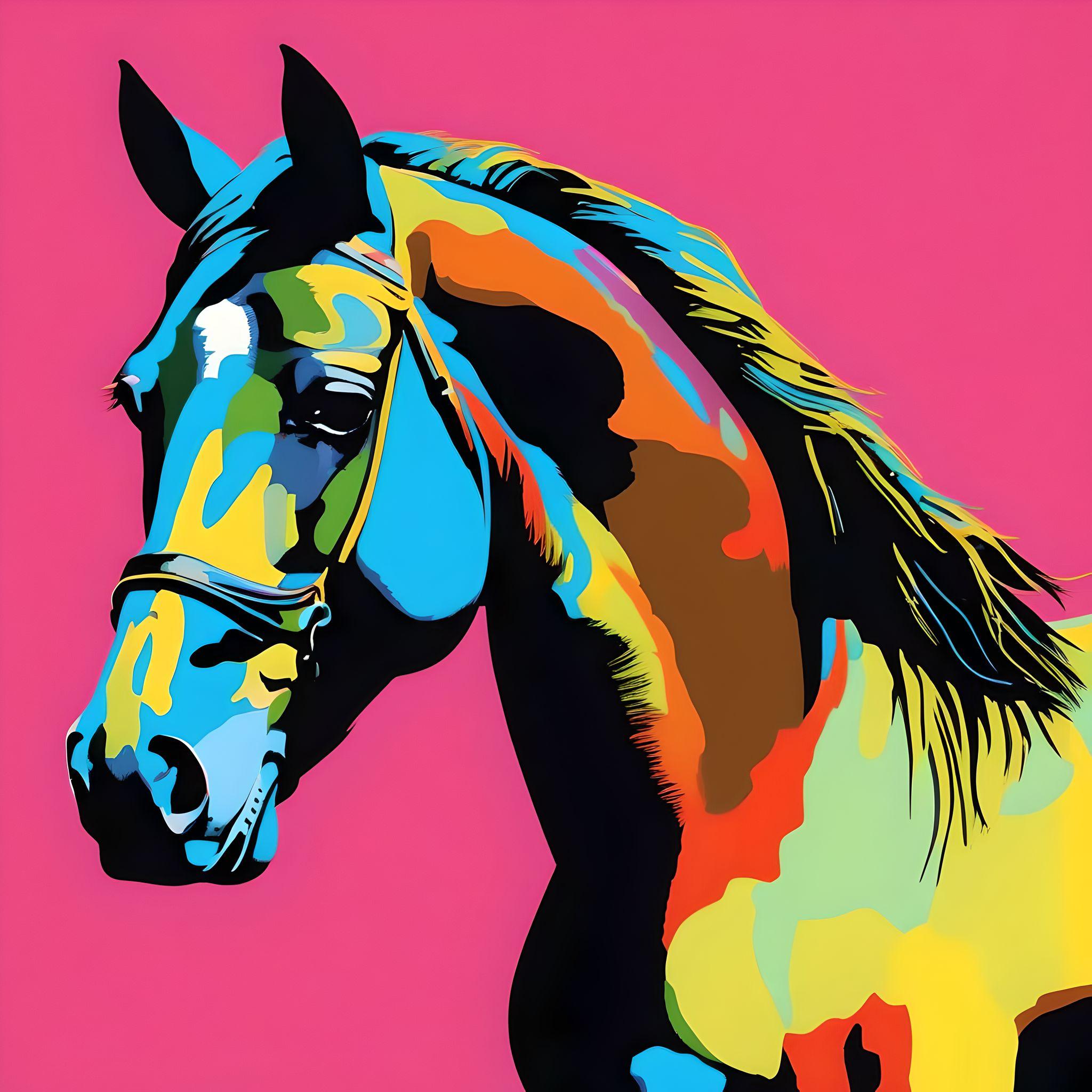AI generated photo prompt: Horse Pop Art in the style of Andy Warhol