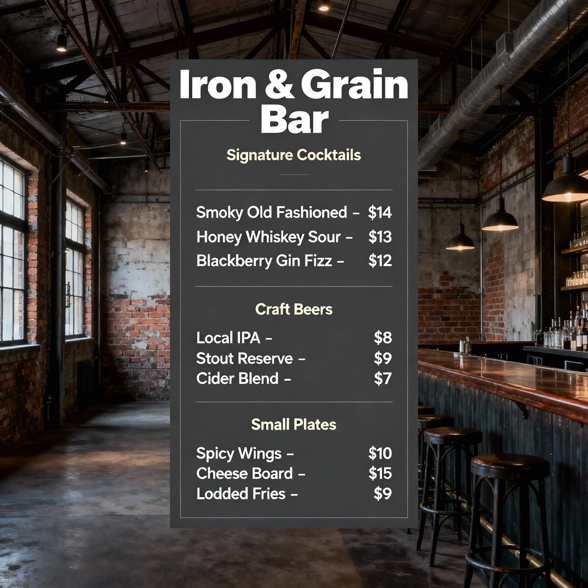 Menü-Vorlage für Industrial Bar