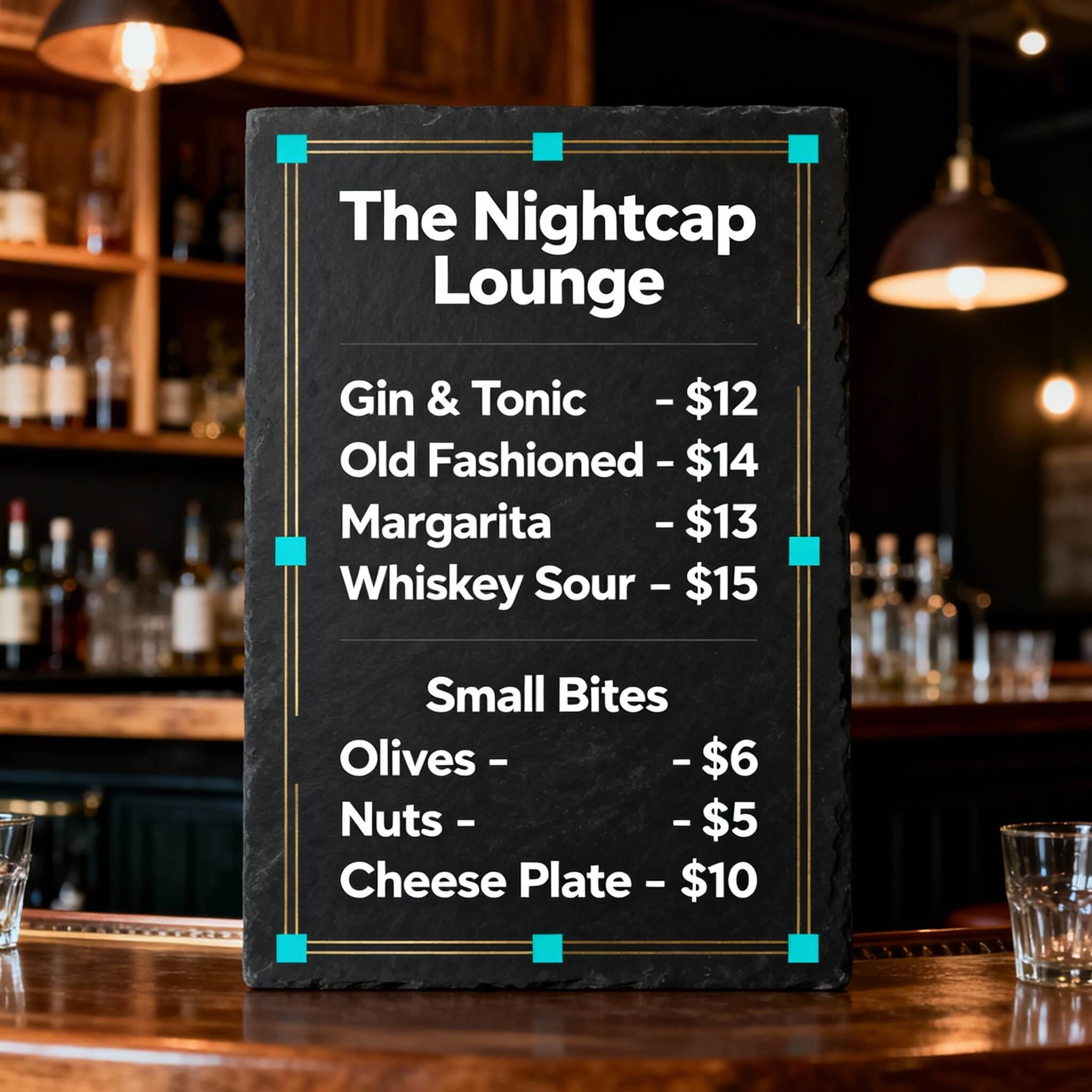 Speise-Vorlage für moderne Bar