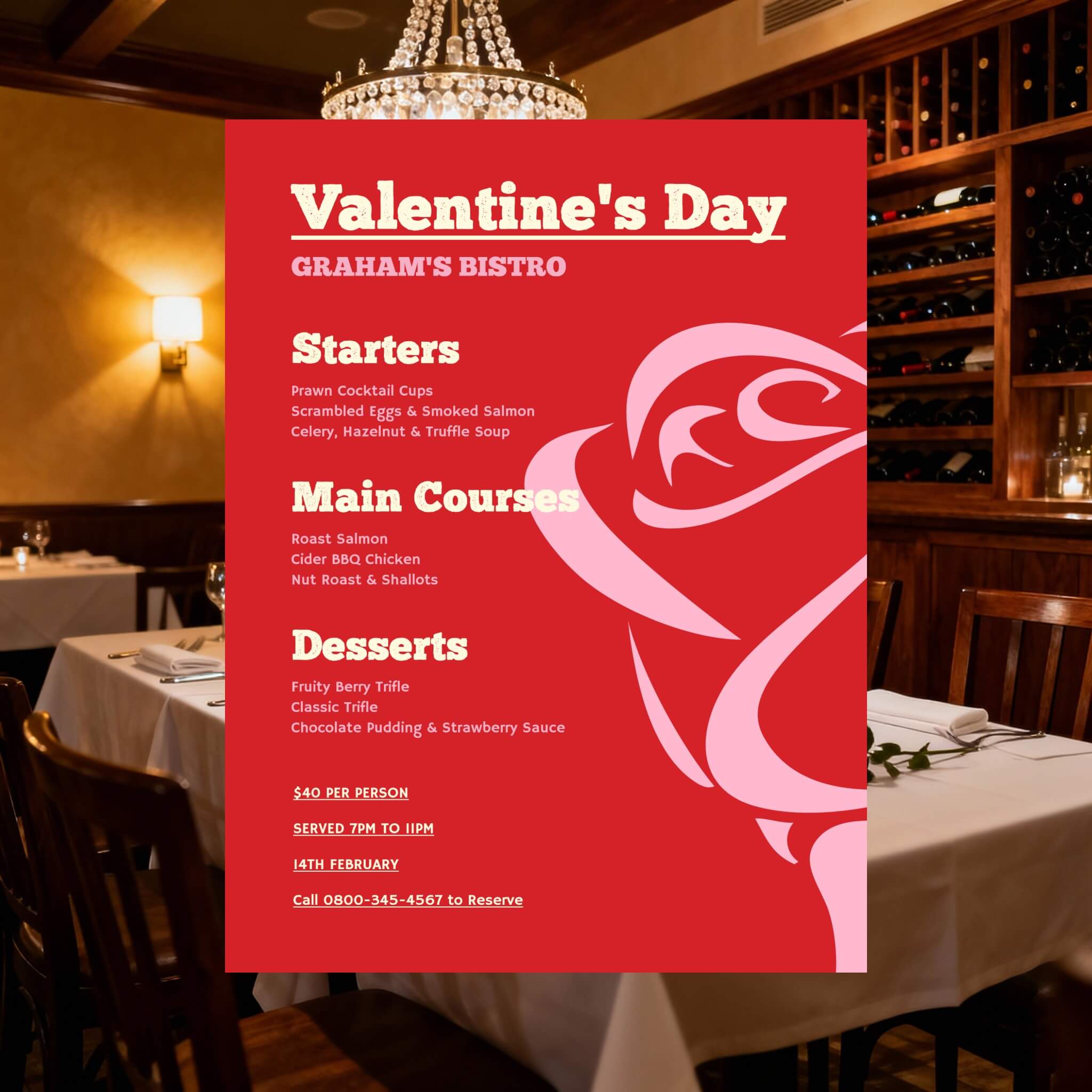 Speisekarte-Vorlage für roten Valentinstag