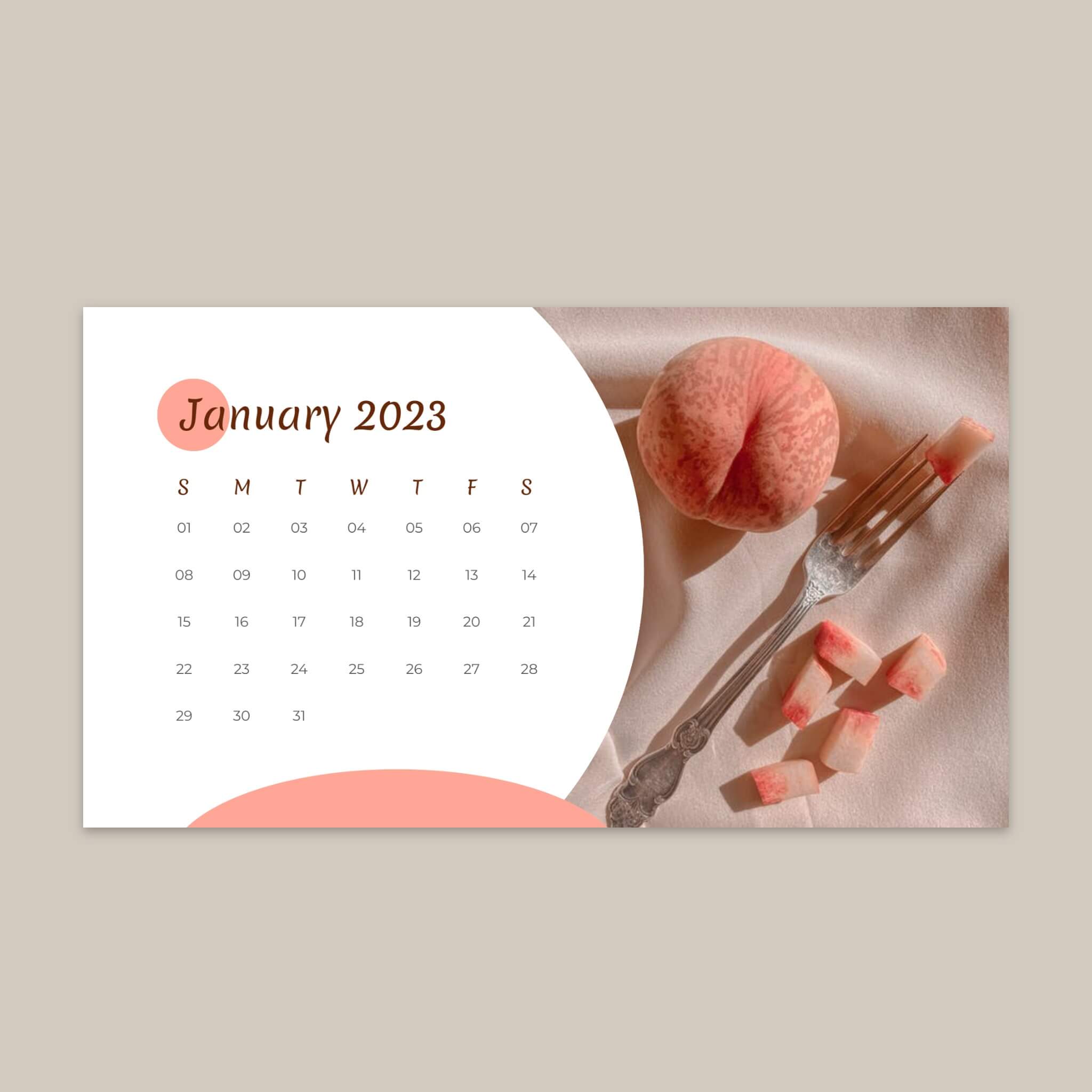 Calendrier photo couleur pêche douce généré avec Fotor