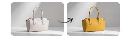 Before and after comparison of a bag from white to yellow with Fotor image recolorer