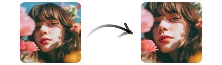 Before and after comparison of a beauty close up image enhanced with Fotor watercolor filter