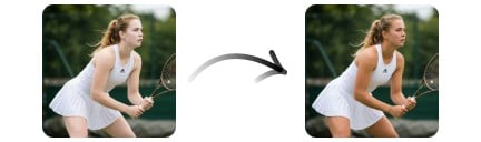 Before and after comparison of a tennis girl chnaged skin color with Fotor skin tone changer