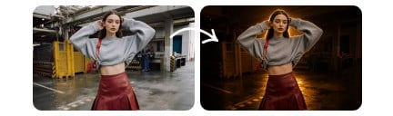 Before and after comparison of apply Fotor lofi dusk filter