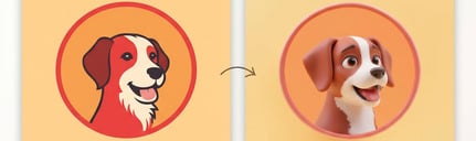 Image avant et après dun chien 2 D en 3 D pour la bannière version téléphone