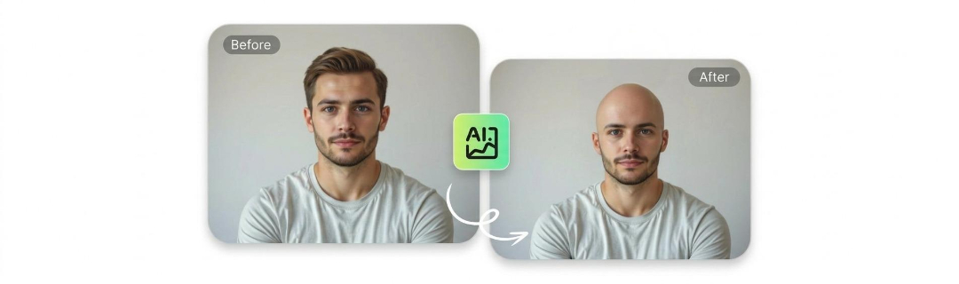 Vorher Nachher vergleich mit dem Fotor Glatze Filter