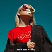 A photo of a fashion model with a text stamp thumbnail