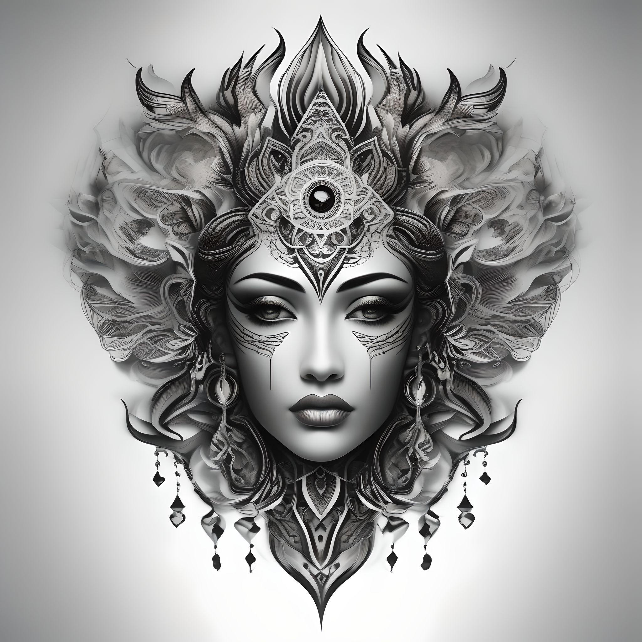 3d effect model tattoo in black and grey color with pure white background 1