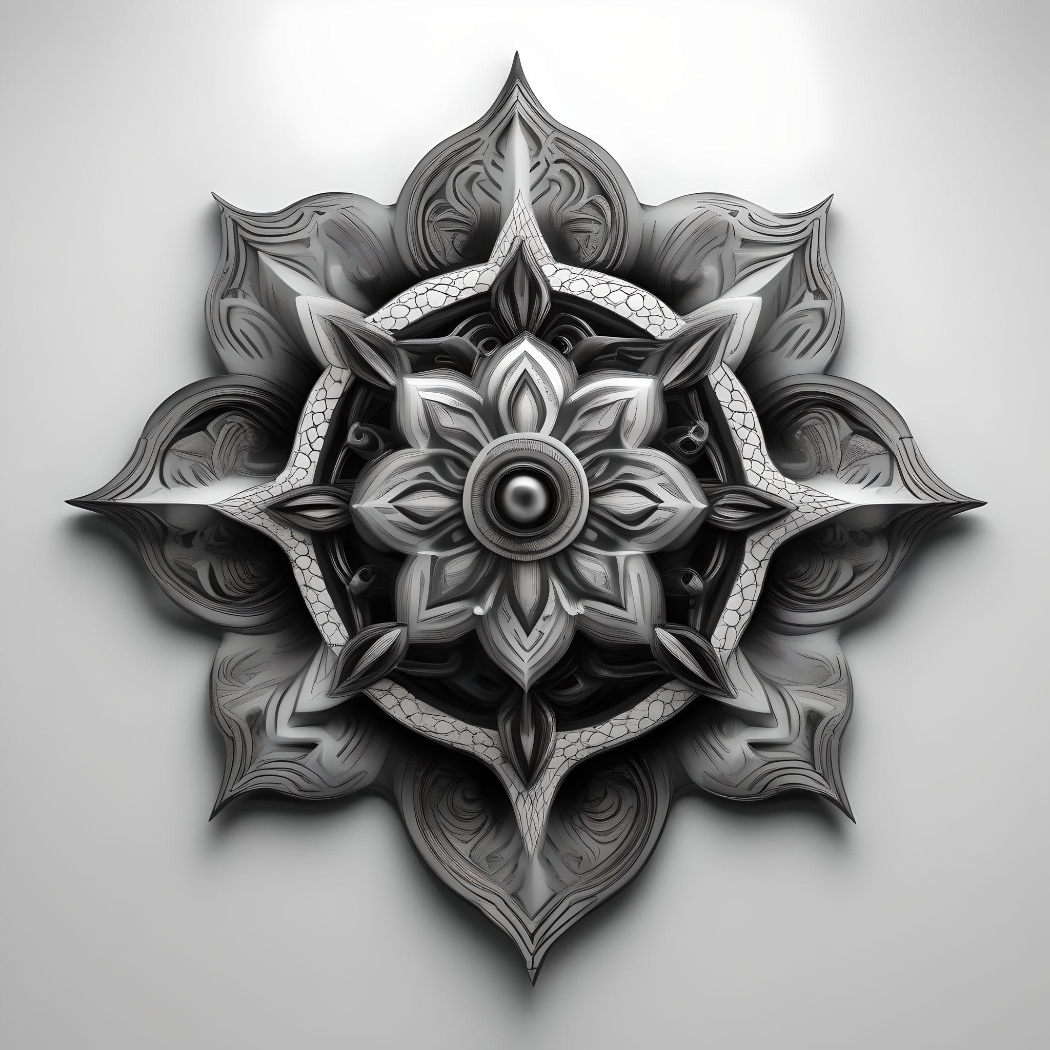 3d effect model tattoo in black and grey color with pure white background 2