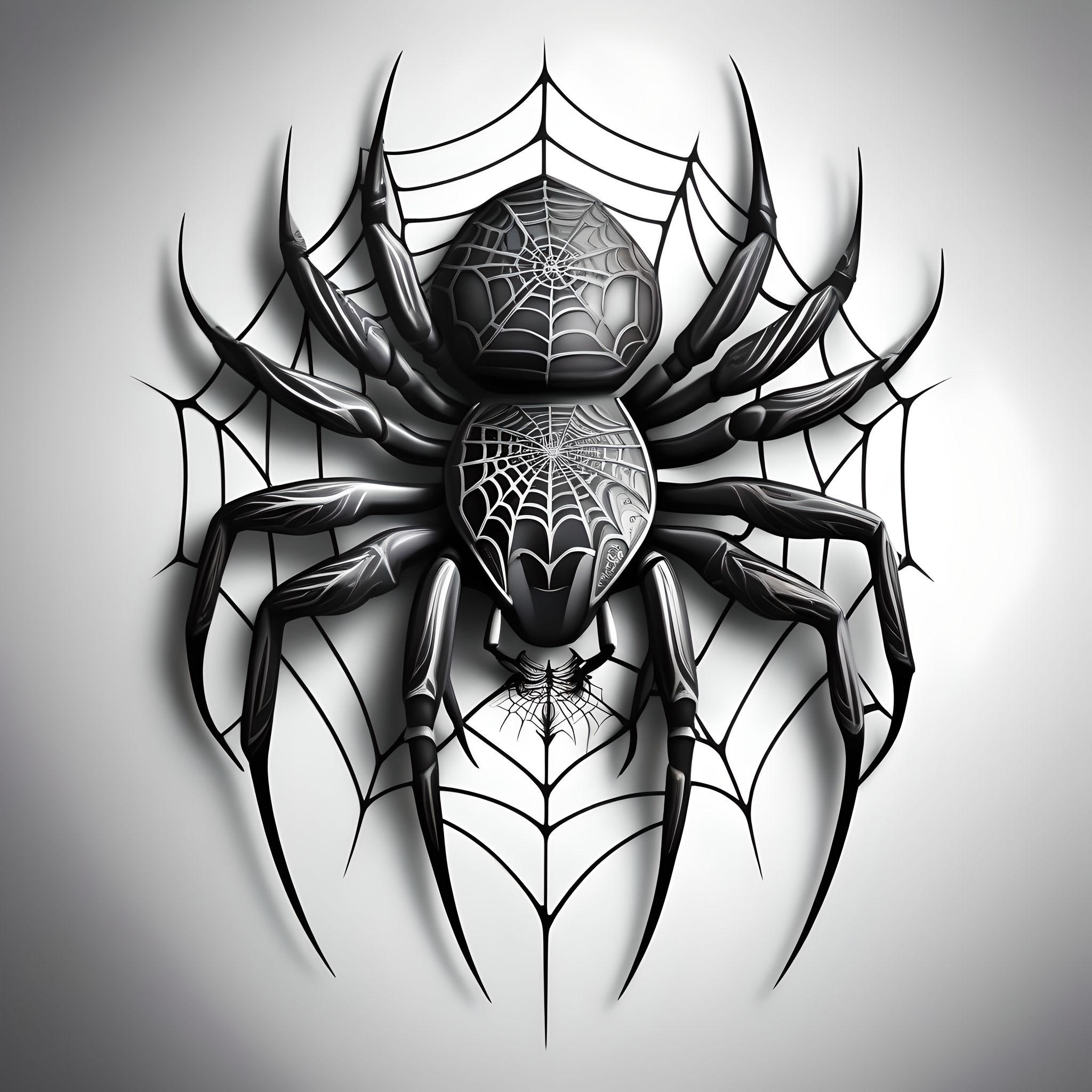 3d effect spider tattoo in black and grey color with pure white background