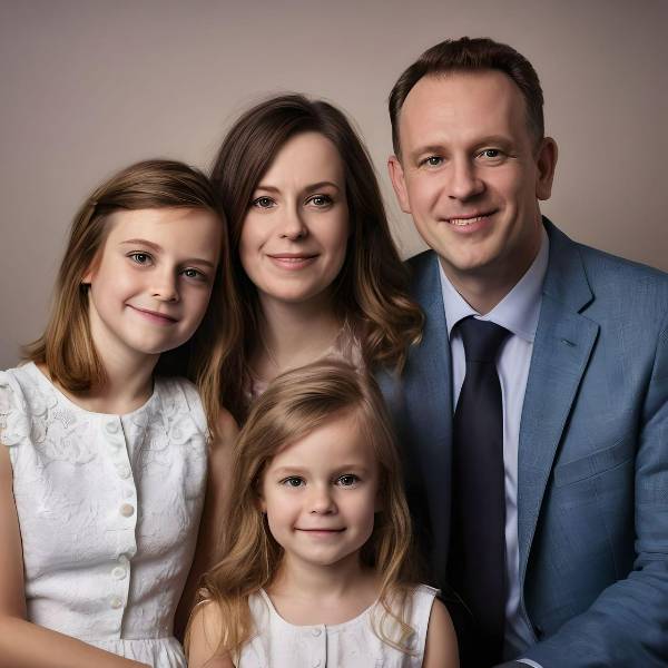 A young couple with two daughters ai generated family portrait