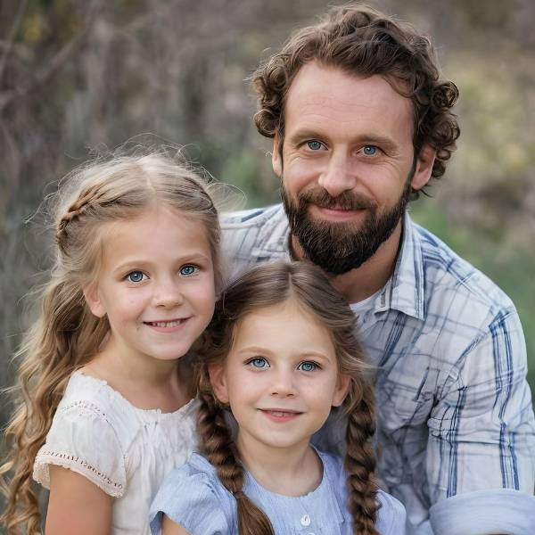 AI generated family portrait of two daughters and their father