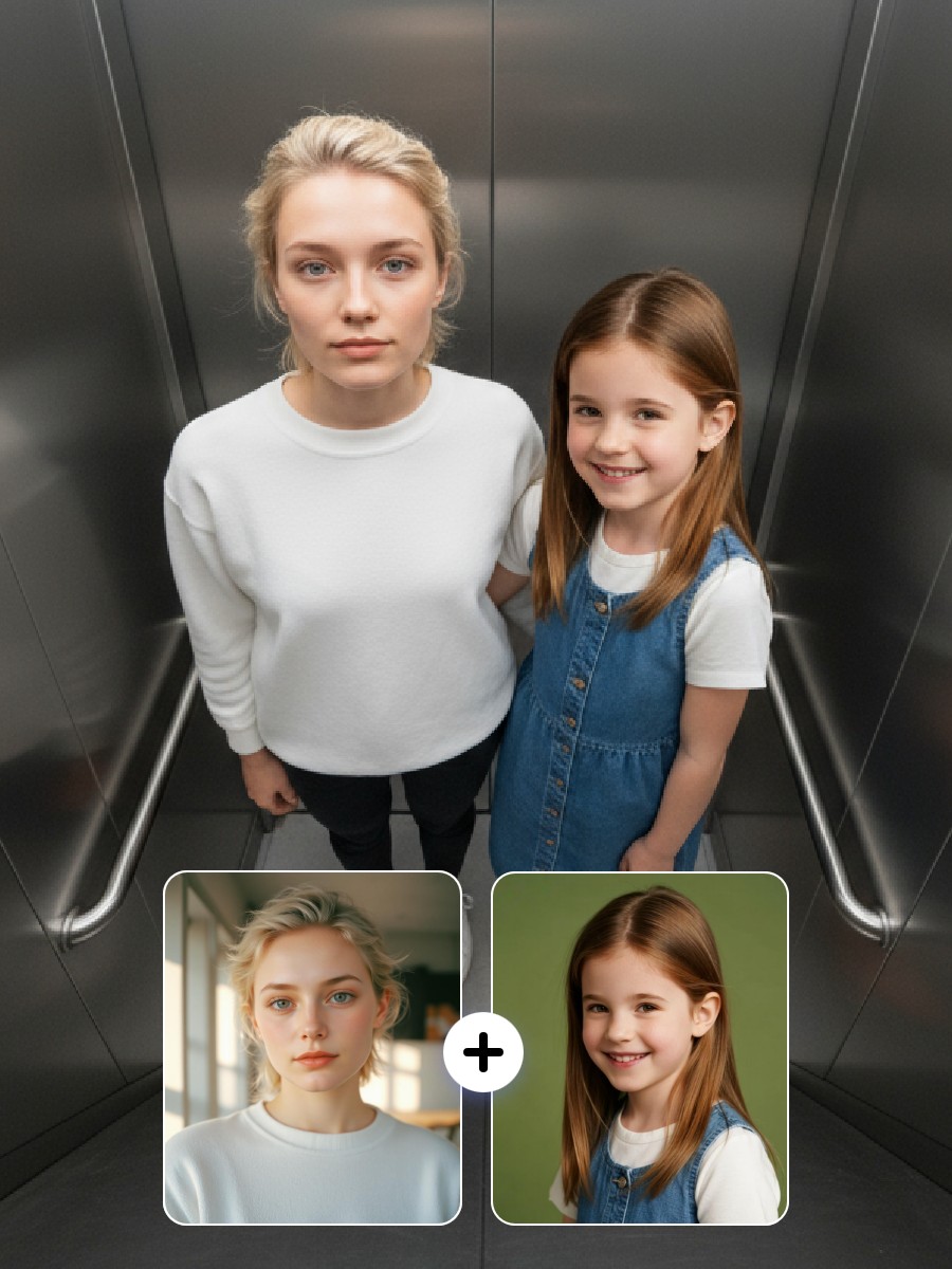 AI elevator photo example featuring a woman and a girl