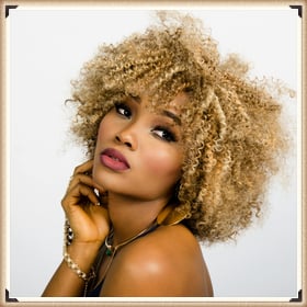 Add a classy frame to a photo of a girl with stylish curly hair