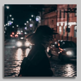 Add a shadow photo frame to a photo of a girl on a street at night