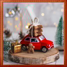 Add a wooden frame to a photo of Christmas presents