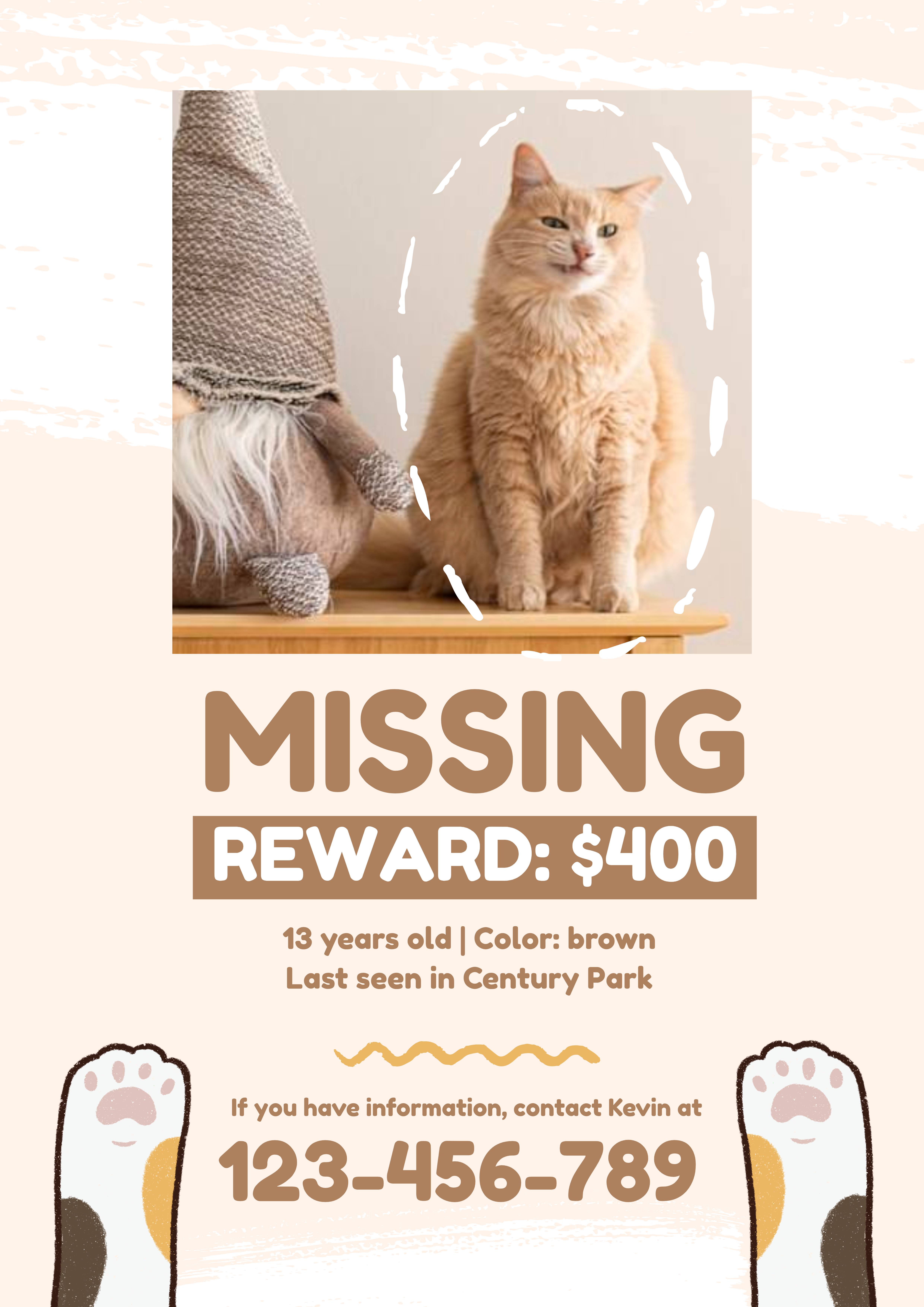 Beige simple pet search notice wanted poster template