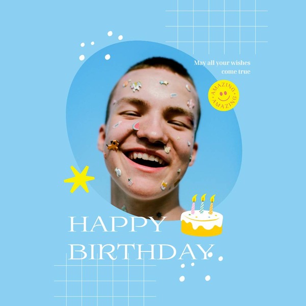 ケーキのある青い誕生日フレーム