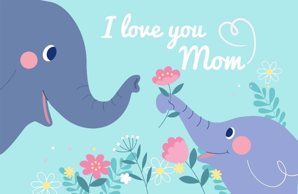 Blue Cartoon Elephants Happy Mothers Day Picture
